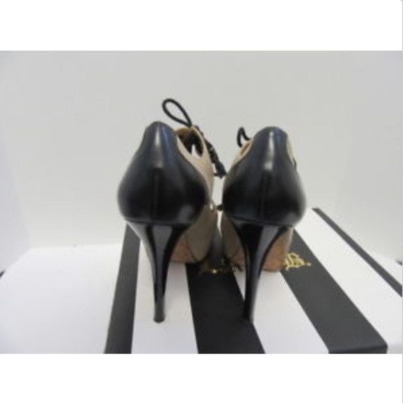 LAMB TAN AND BLACK LEATHER LACE UP PUMPS SZ 7 - Picture 5 of 8
